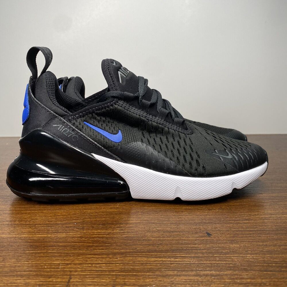 Nike Air Max 270 Running Athletic Shoes Black Game Royal Blue Kids 5Y Womens 6.5